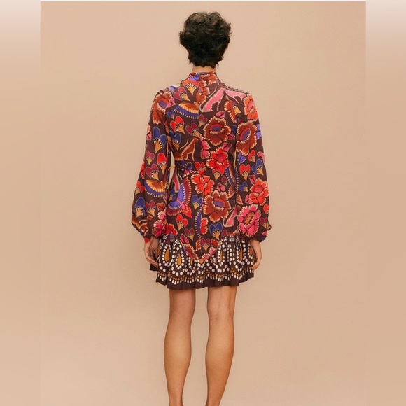 Farm Rio Brown Bright Flora Long Sleeve Mini Dress NWT Size XS - Picture 2 of 7